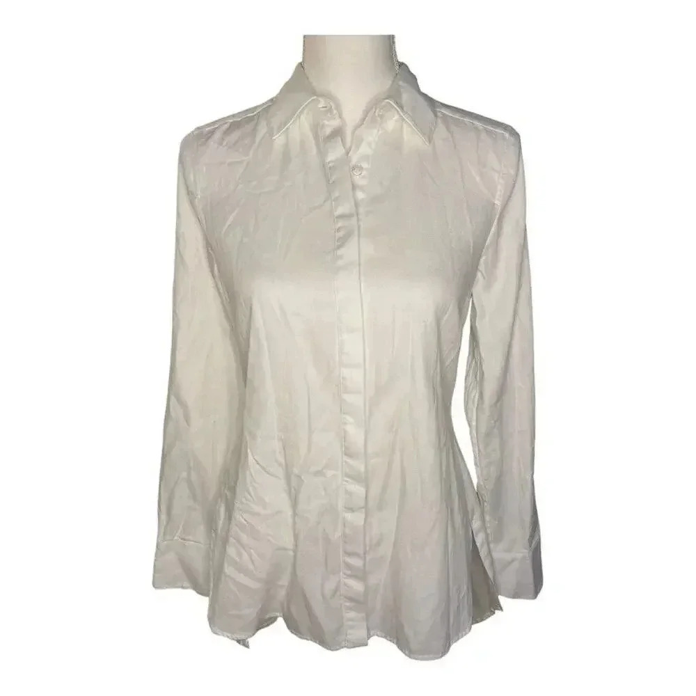 BCBGMAXAZRIA Aylin Women’s XS White Cotton Pleated Button-Down Top